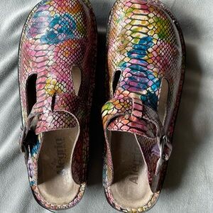 Alegria multi-colored adjustable slip on clogs